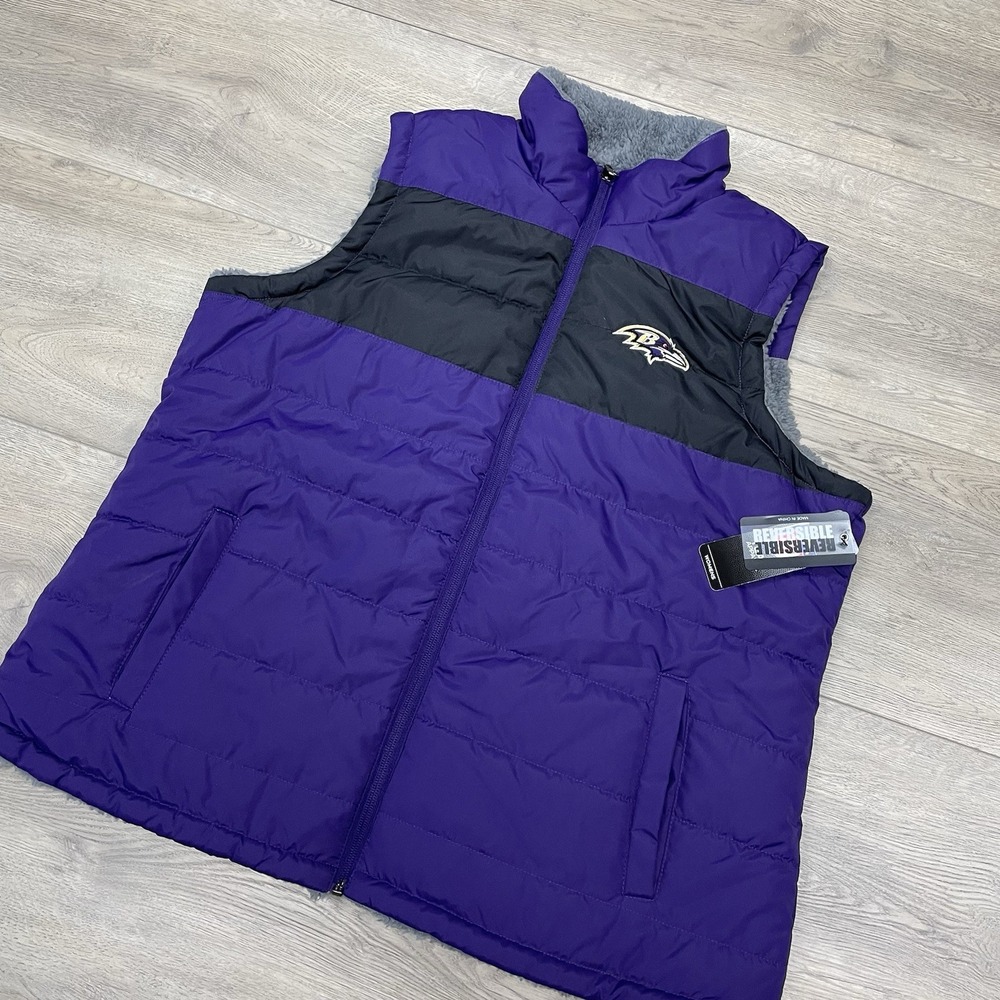 NWT Baltimore Ravens Puffy Sherpa Reversible Vest NFL Football - Picture 2 of 8